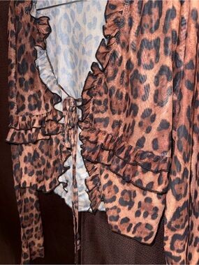 Leopard Print Ruffle Tie-Front Blazer Jacket - Brown